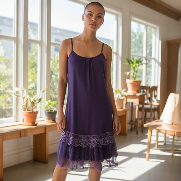 RYU: Purple Women’s 3D Floral Spaghetti Strap Lace Tiered Hem Dress - Picture 1 of 10